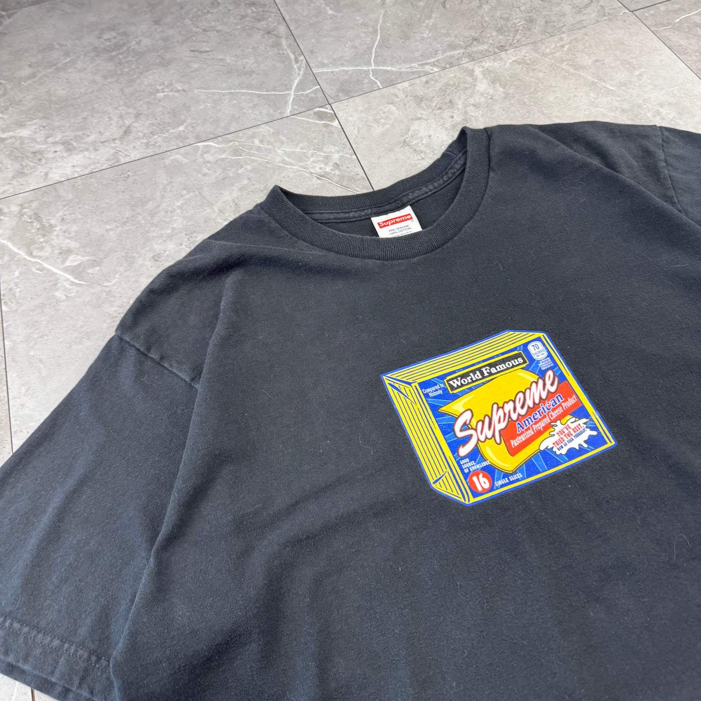 00s~ Supreme Block Cheese Made in USA Graphic T-Shirt