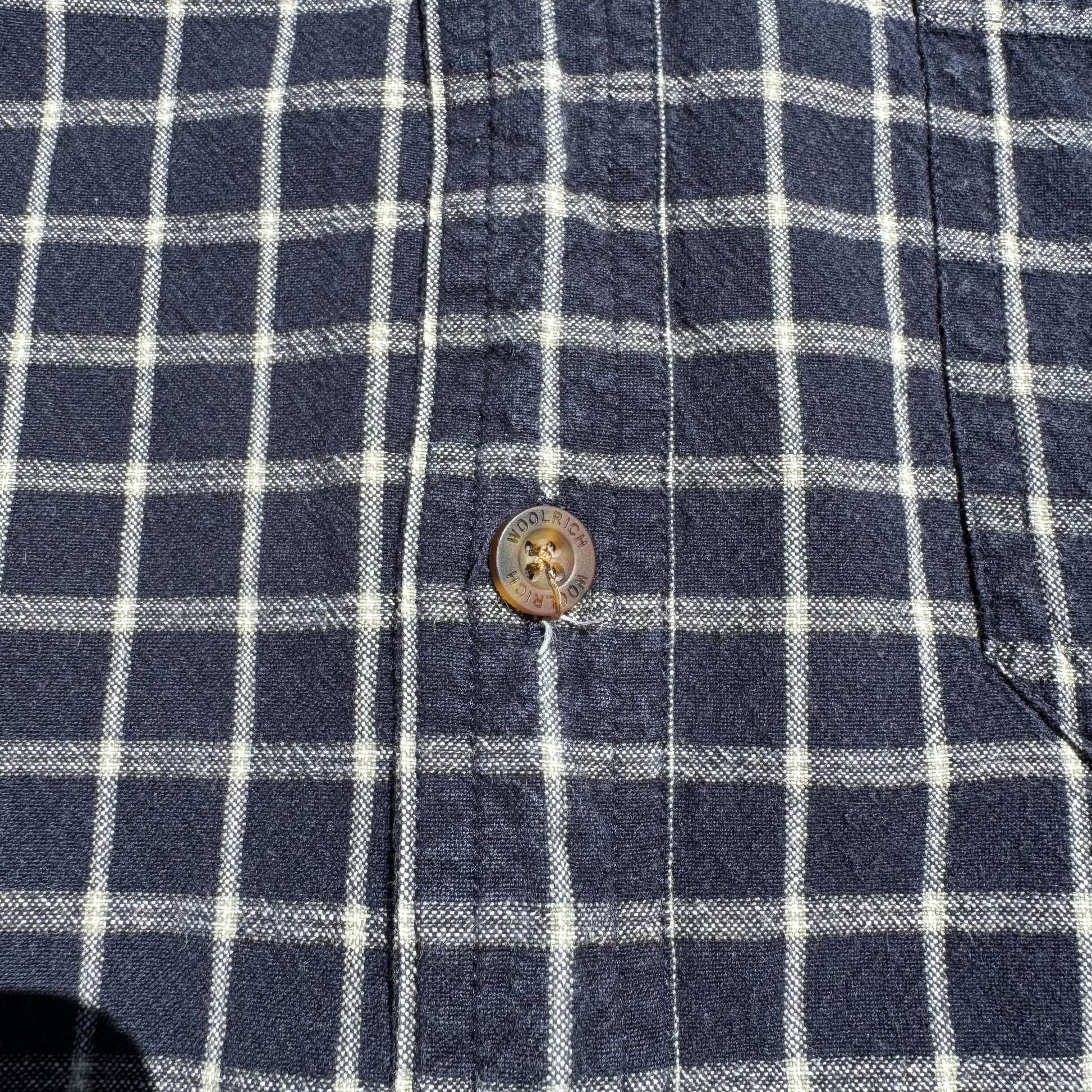 90s Wool Rich Navy Checkered Heavyweight Cotton Short Sleeve Shirt KiiChain Clothing