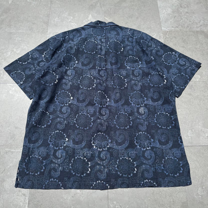 90s-00s Ralph Lauren Caldwell Dark Blue Linen x Cotton Floral Open Collar Shirt KiiChain Clothing