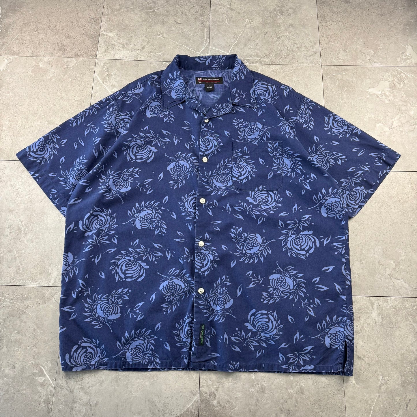 00s Ralph Lauren Polo Jeans Co. Navy Floral Open Collar Shirt