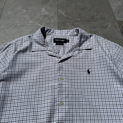 90s-00s Polo Golf Caldwell Cropped Raw Hem White Checkered Shirt KiiChain Clothing