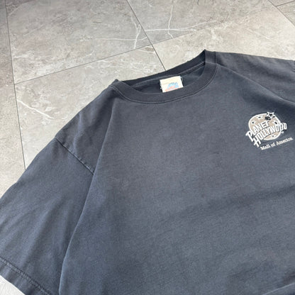 90s-00s Planet Hollywood Made in USA Faded Black Embroidered Logo T-Shirt