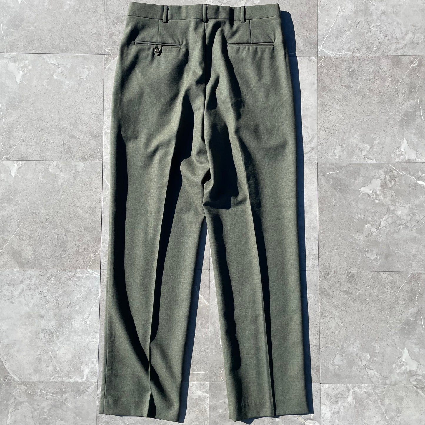 90s Lands' End Olive Green Two-Tuck Pleated Wool Slacks Size 34