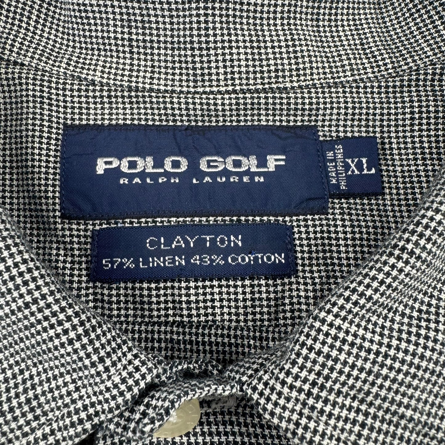 00s Ralph Lauren Polo Golf Clayton Black/White Houndstooth Linen x Cotton Short Sleeve Shirt XL