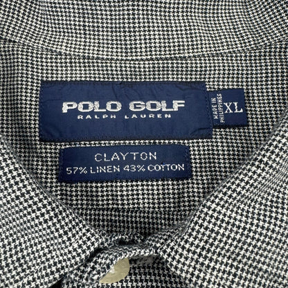 00s Ralph Lauren Polo Golf Clayton Black/White Houndstooth Linen x Cotton Short Sleeve Shirt XL