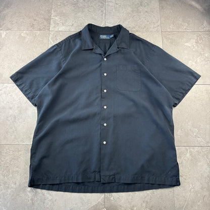 00s Polo by Ralph Lauren Black Sun Faded Silk x Cotton Open Collar Shirt