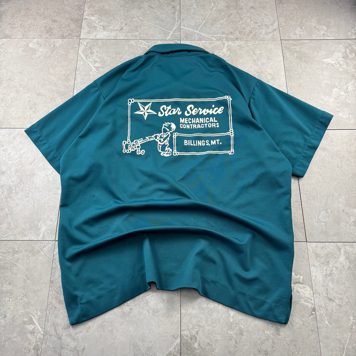 70s-80s King Louie Chainstitch Green Color Block Bowling Shirt XL