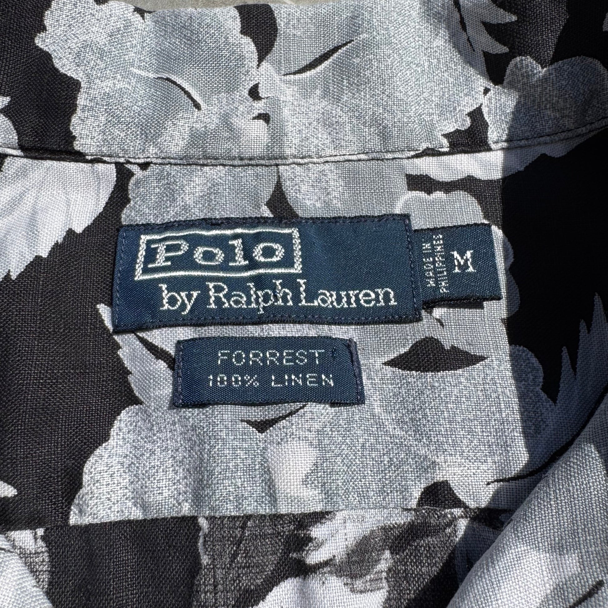 90s-00s Ralph Lauren “Forrest” 100% Linen Black Floral Open Collar Shirt KiiChain Clothing