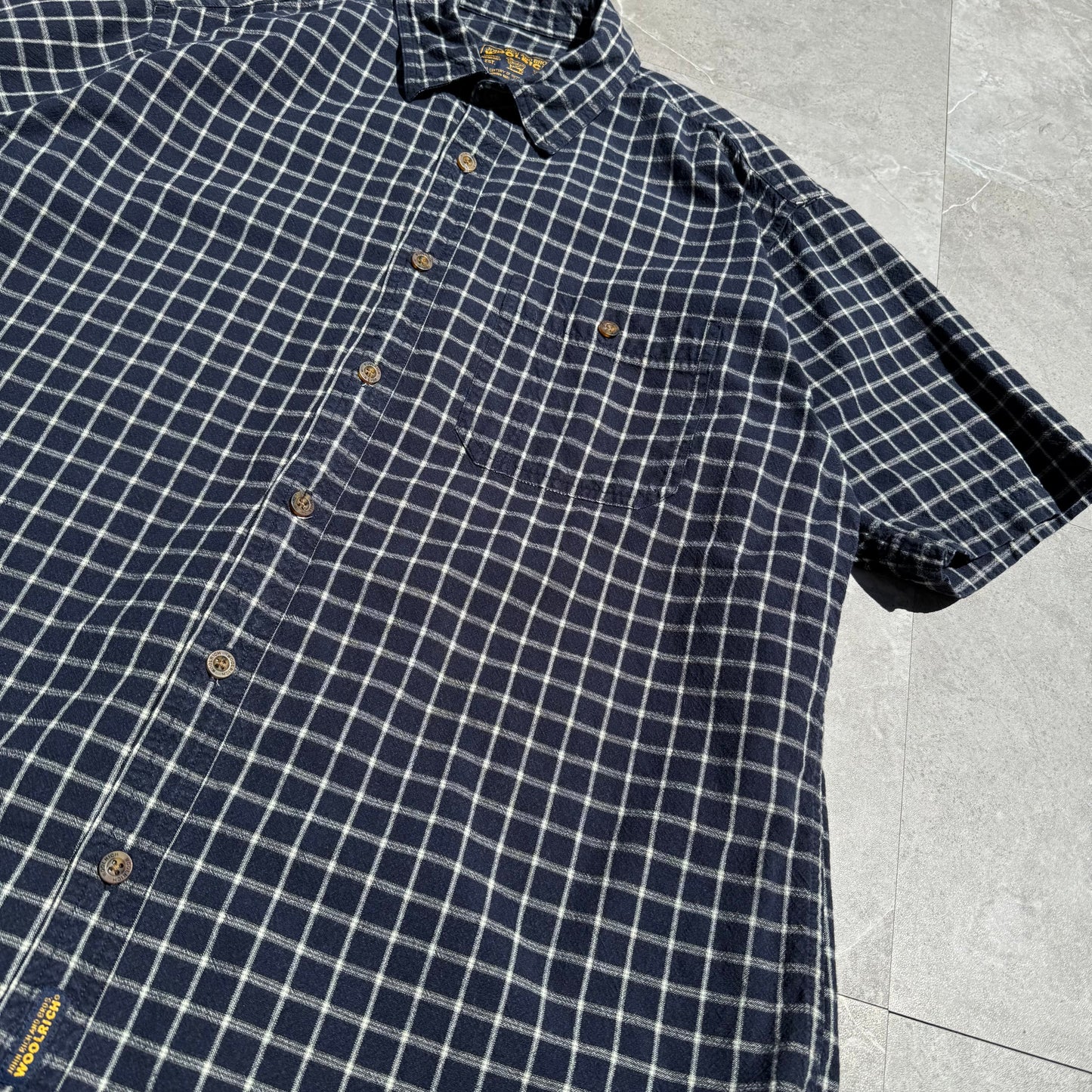 90s Wool Rich Navy Checkered Heavyweight Cotton Short Sleeve Shirt KiiChain Clothing