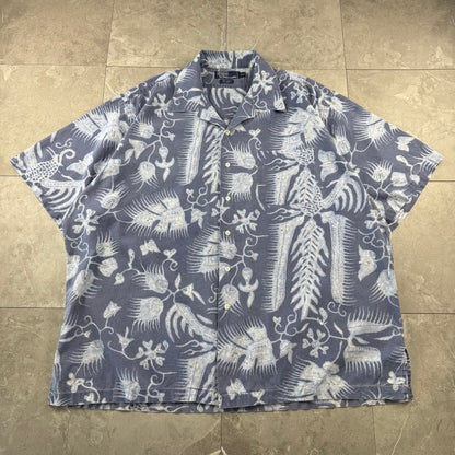 90s Polo by Ralph Lauren Faded Blue Cotton x Linen x Ramie Open Collar Shirt