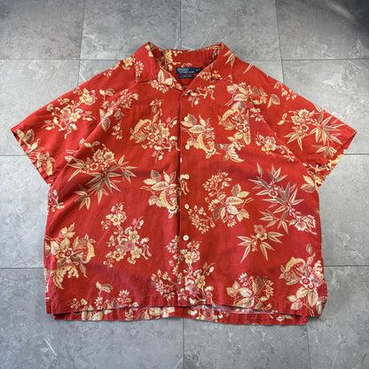 00s Polo by Ralph Lauren Vintage Camp Red Floral Open Collar Shirt