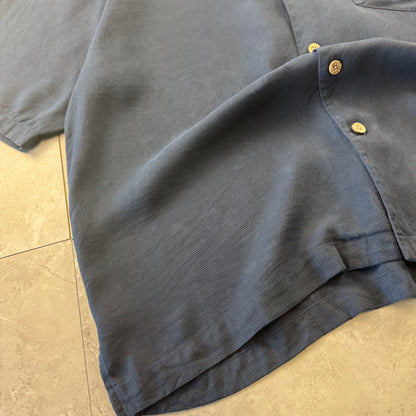 00s Montego MON Black 100% Silk Open Collar Shirt L