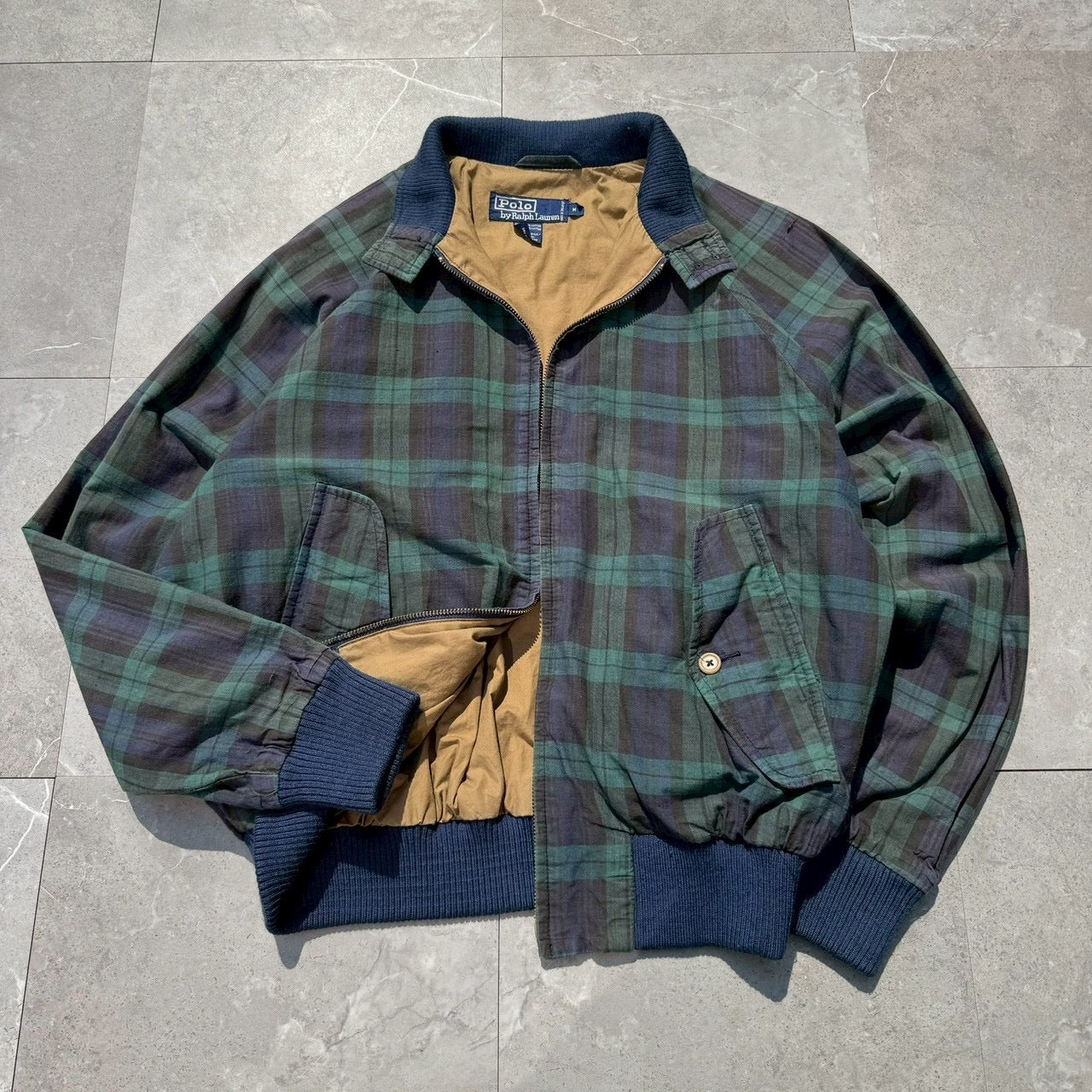 80s-90s Ralph Lauren Green Navy Checkered Harrington Jacket