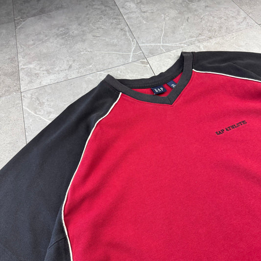 90s-00s Gap Black & Red Heavyweight Knitted Raglan V-Neck T-Shirt