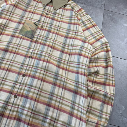 90s-00s Claybrooke Outdoors Beige Checkered Flannel Button Down Shirt