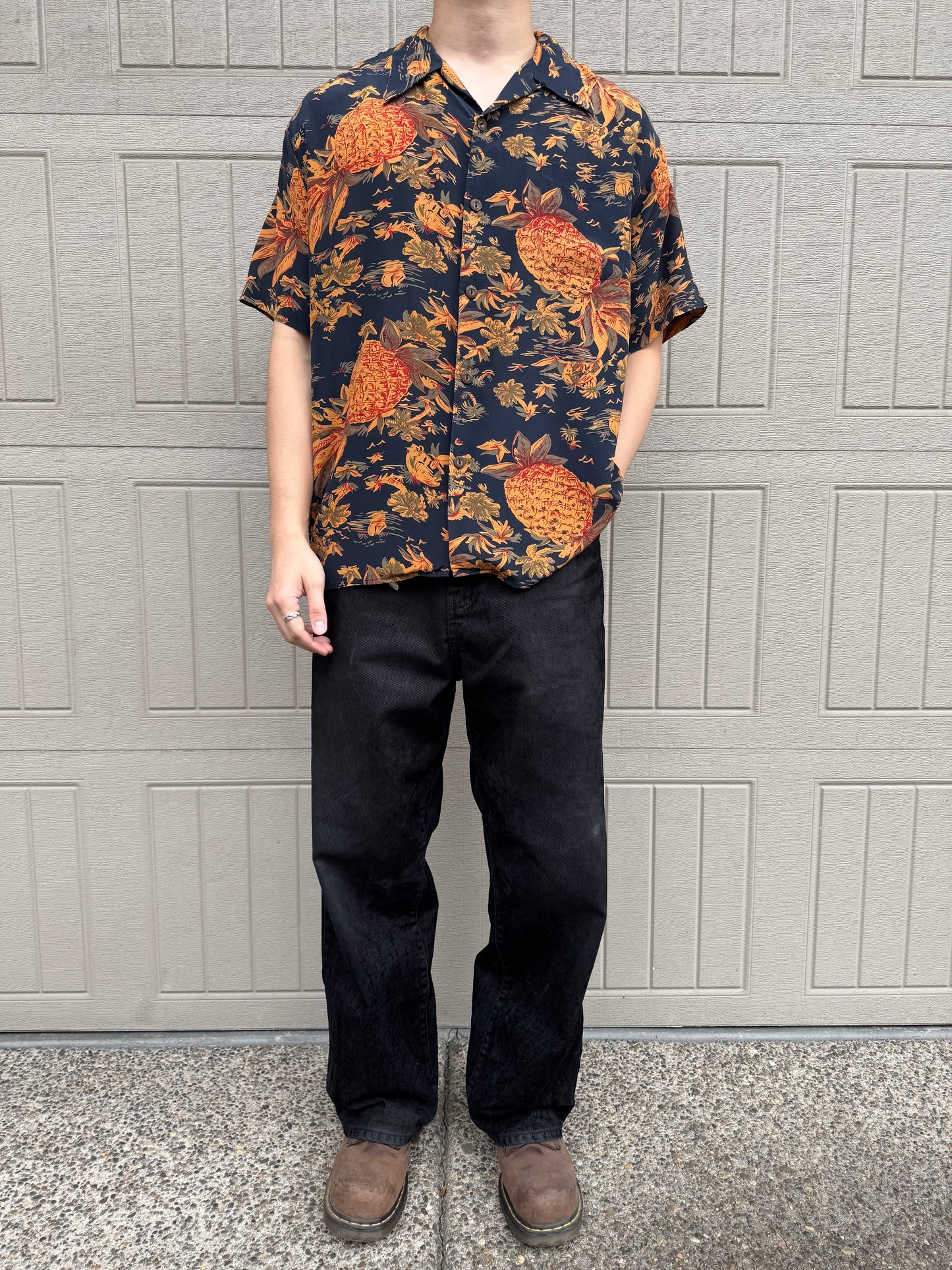 90s Avanti Black 100% Silk Open Collar Shirt