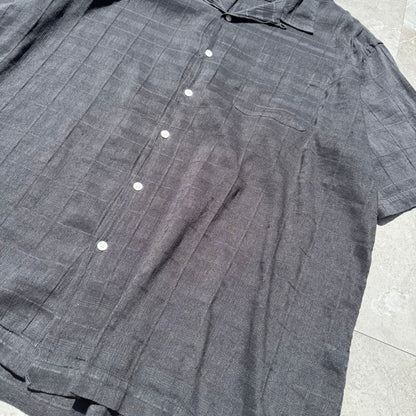 90s-00s Ralph Lauren Rare Caldwell Black Linen x Cotton Checkered Open Collar Shirt KiiChain Clothing