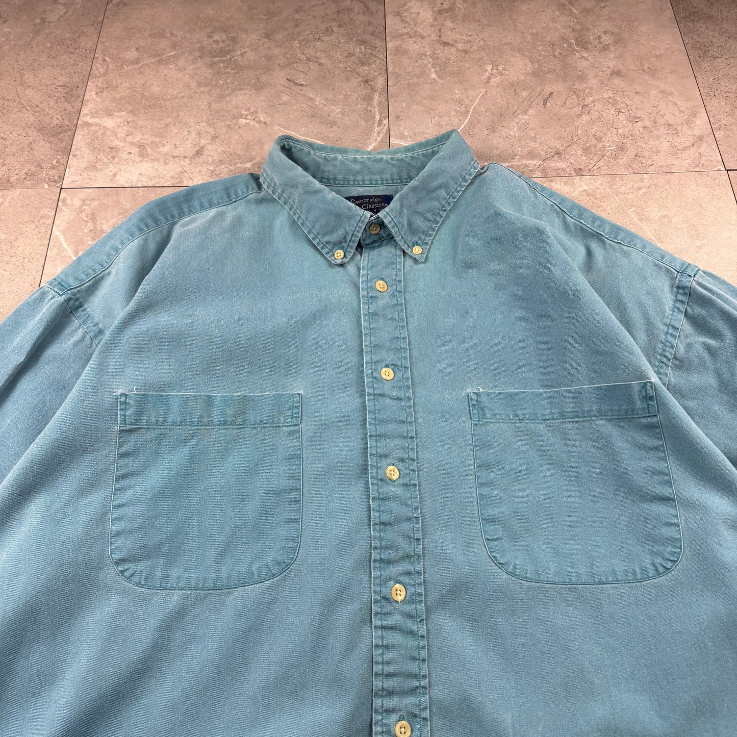 90s Cambridge Classics Faded Blue Button Down Short Sleeve Shirt XL