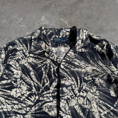 90s-00s Ralph Lauren Clayton Black Silk x Linen Open Collar Shirt KiiChain Clothing