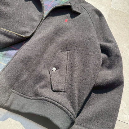 90s-00s Ralph Lauren Black Checkered Lined Wool Harrington Jacket