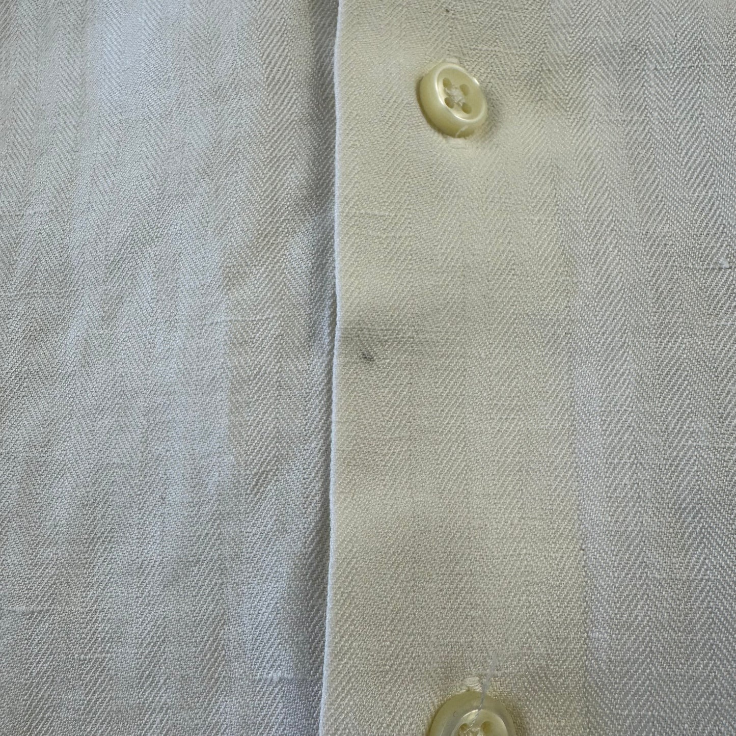 00s Polo by Ralph Lauren White Herringbone Linen x Silk Open Collar Shirt XXL