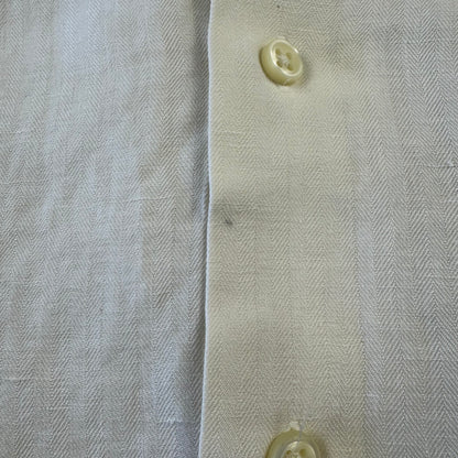 00s Polo by Ralph Lauren White Herringbone Linen x Silk Open Collar Shirt XXL