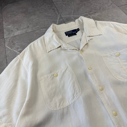 00s Polo by Ralph Lauren “Beach Camp” No-Pony Linen x Silk White Open Collar Shirt XL