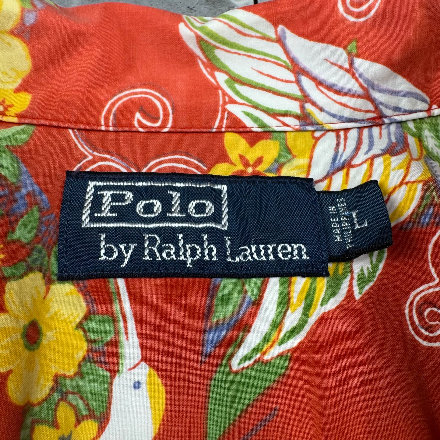 00s Polo by Ralph Lauren Red Rare Crane Graphic Open Collar Shirt L