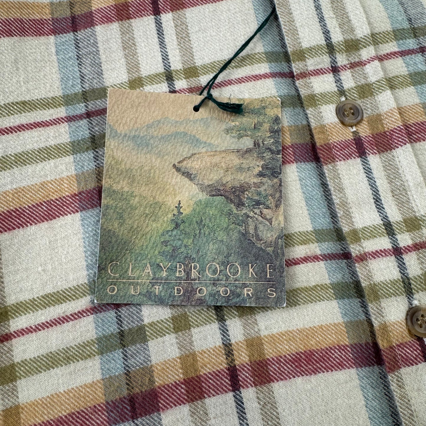 90s-00s Claybrooke Outdoors Beige Checkered Flannel Button Down Shirt