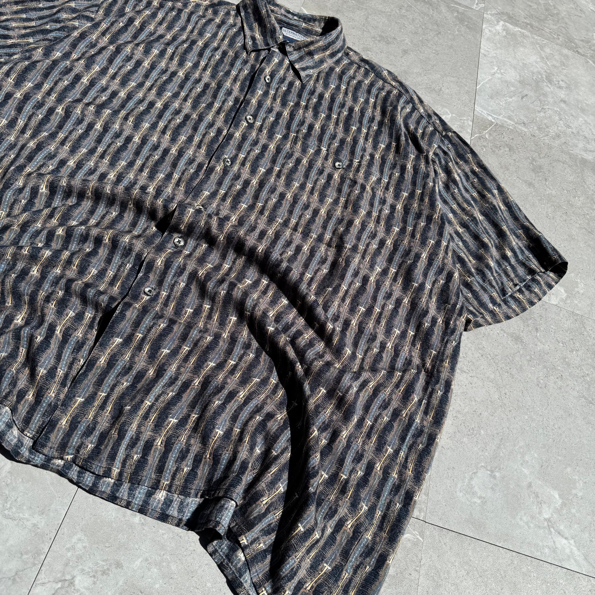 90s Alternatives by Natural Issue Striped Graphic 100% Rayon Short Sleeve Shirt KiiChain Clothing