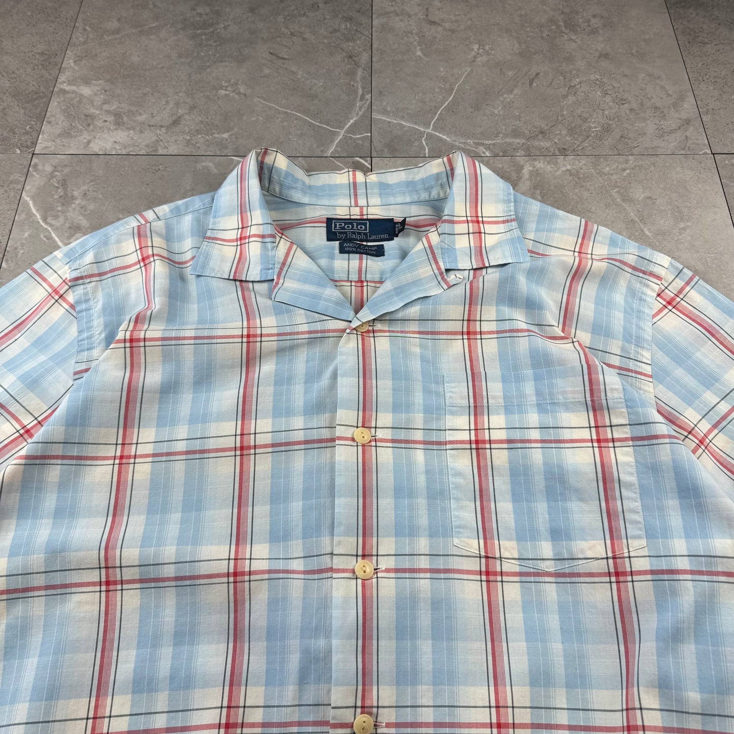 00s Polo by Ralph Lauren Andy Camp Blue Checkered Open Collar Shirt L