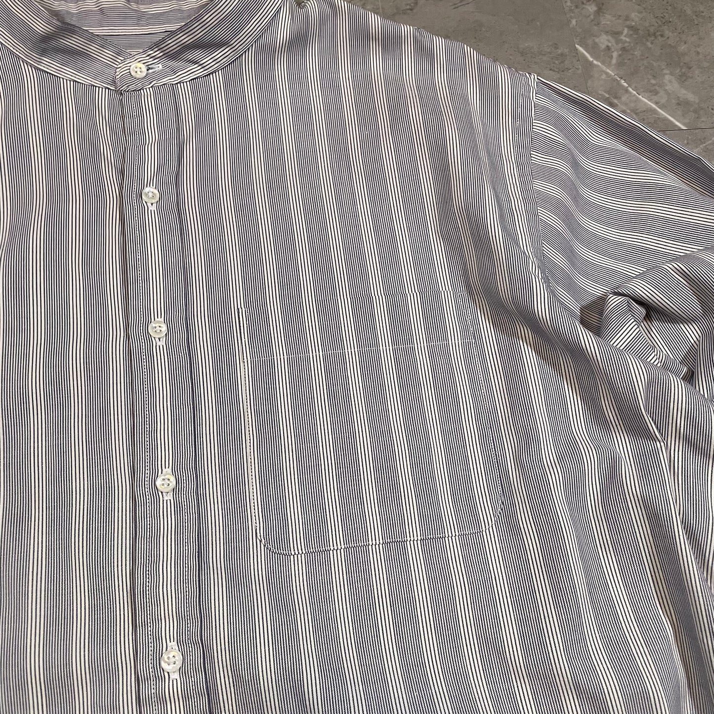 90s Arrow Collection Gray Striped Stand Collar Shirt