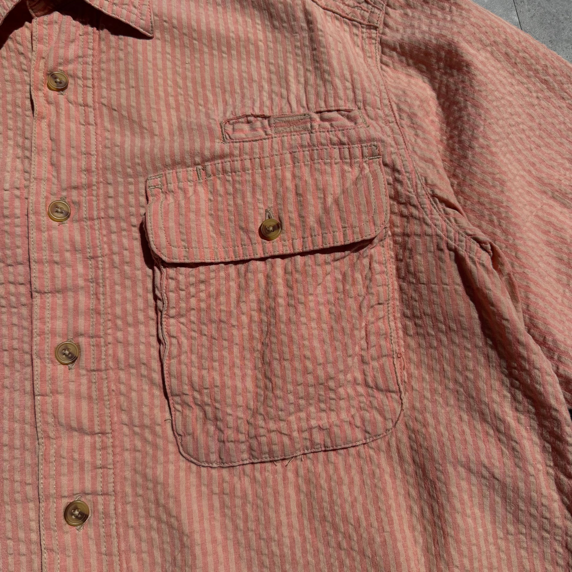 90s Travel Smith Salmon Pink Seersucker Dual Pocket Short Sleeve Shirt KiiChain Clothing
