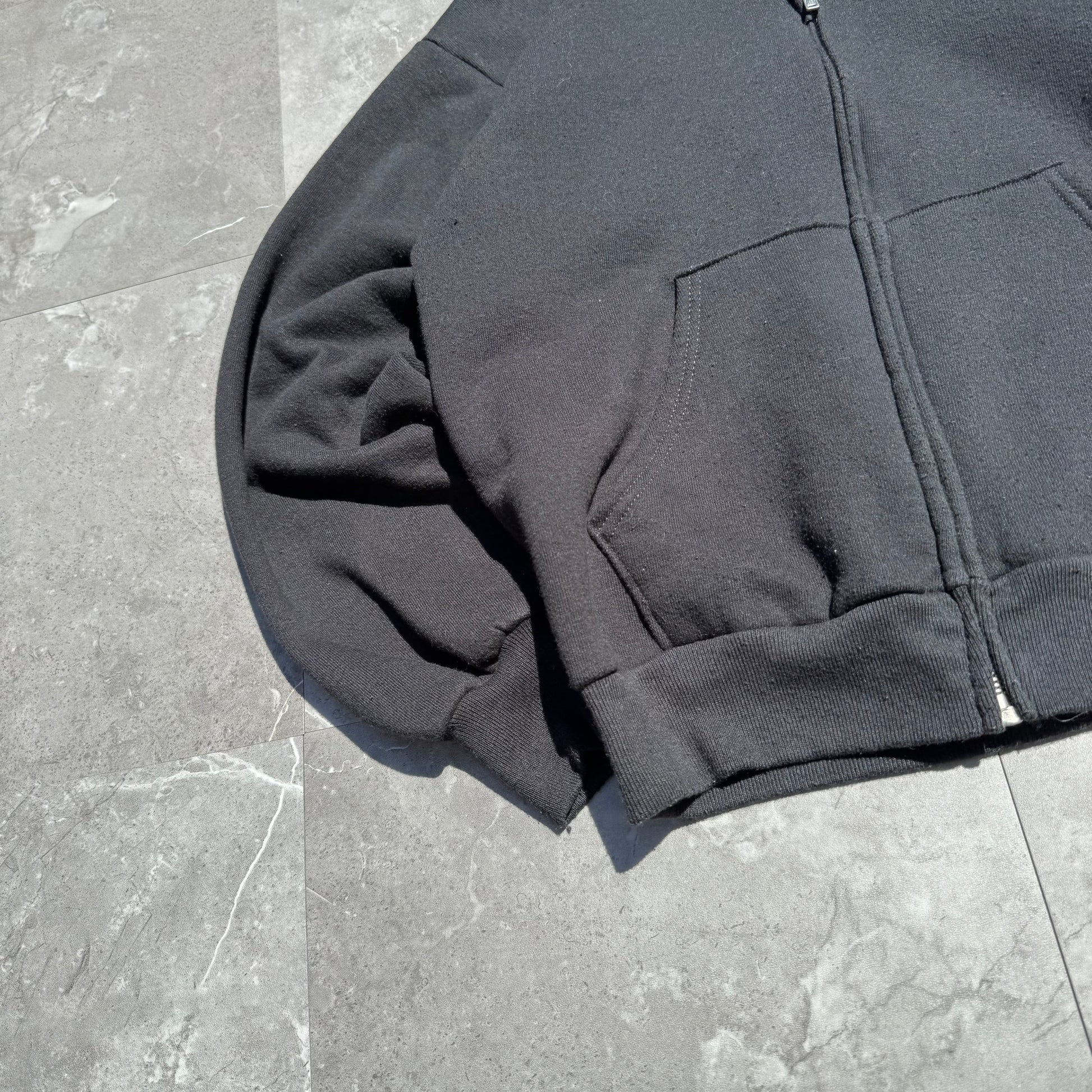 80s-90s Jerzees by Russell Athletic Made in USA Black Zip-Up Hoodie KiiChain Clothing