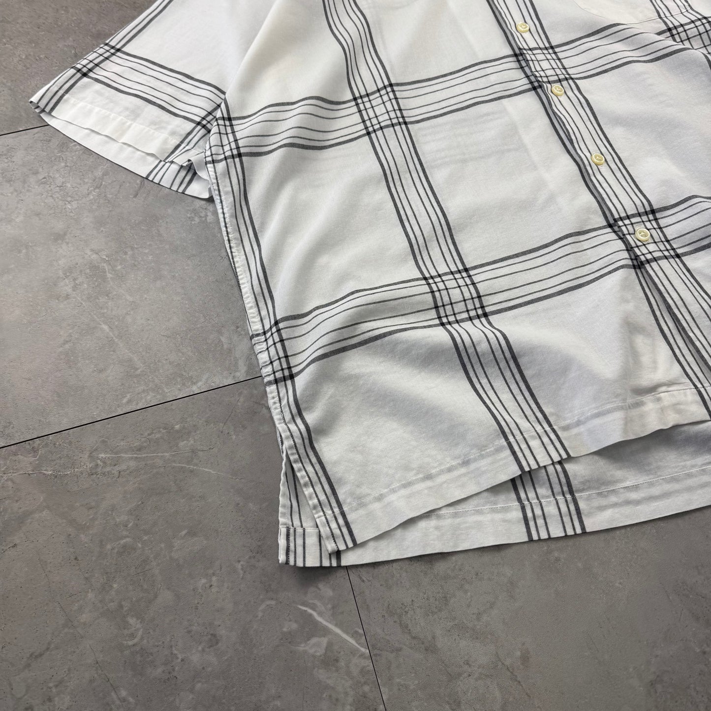 00s Ralph Lauren Caldwell White Checkered Open Collar Shirt XL