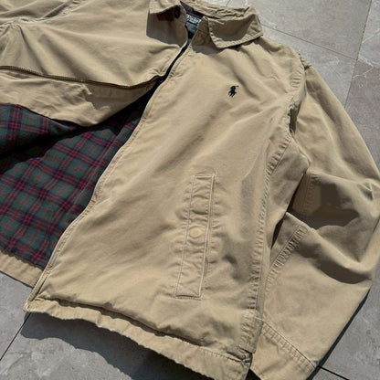 90s-00s Ralph Lauren Beige Flannel Lined Action Pleats Swing Top Jacket