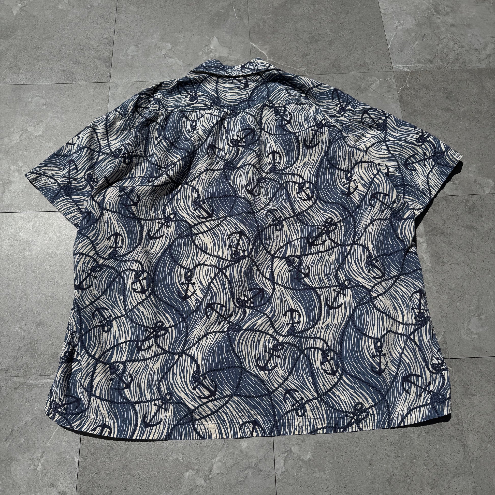 90s-00s Polo Sport Blue Anchor Graphic Seersucker Cotton Open Collar Shirt KiiChain Clothing
