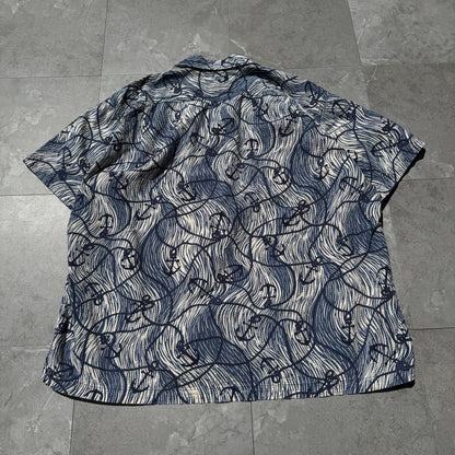 90s-00s Polo Sport Blue Anchor Graphic Seersucker Cotton Open Collar Shirt KiiChain Clothing