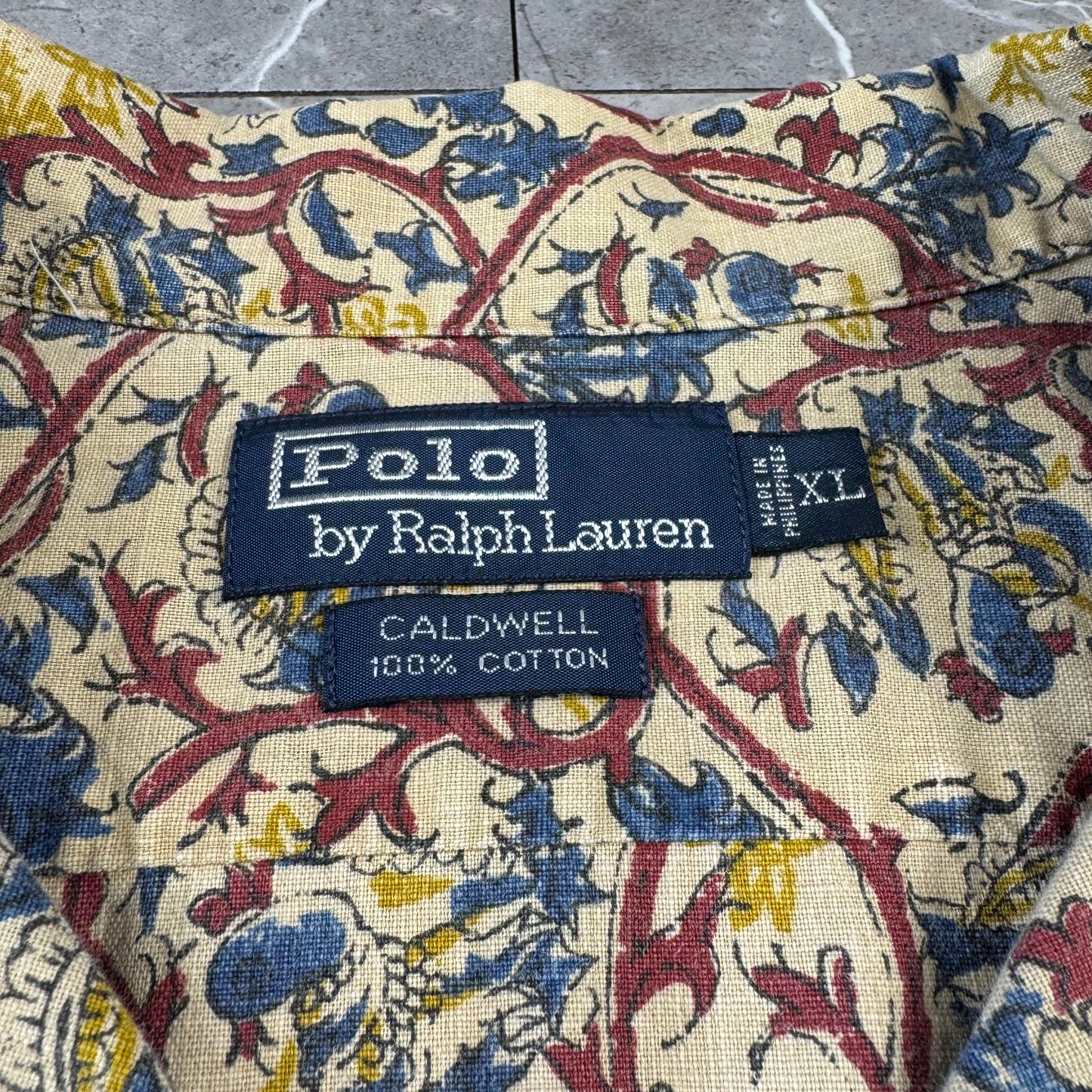00s Polo by Ralph Lauren Caldwell Beige Paisley Open Collar Shirt XL