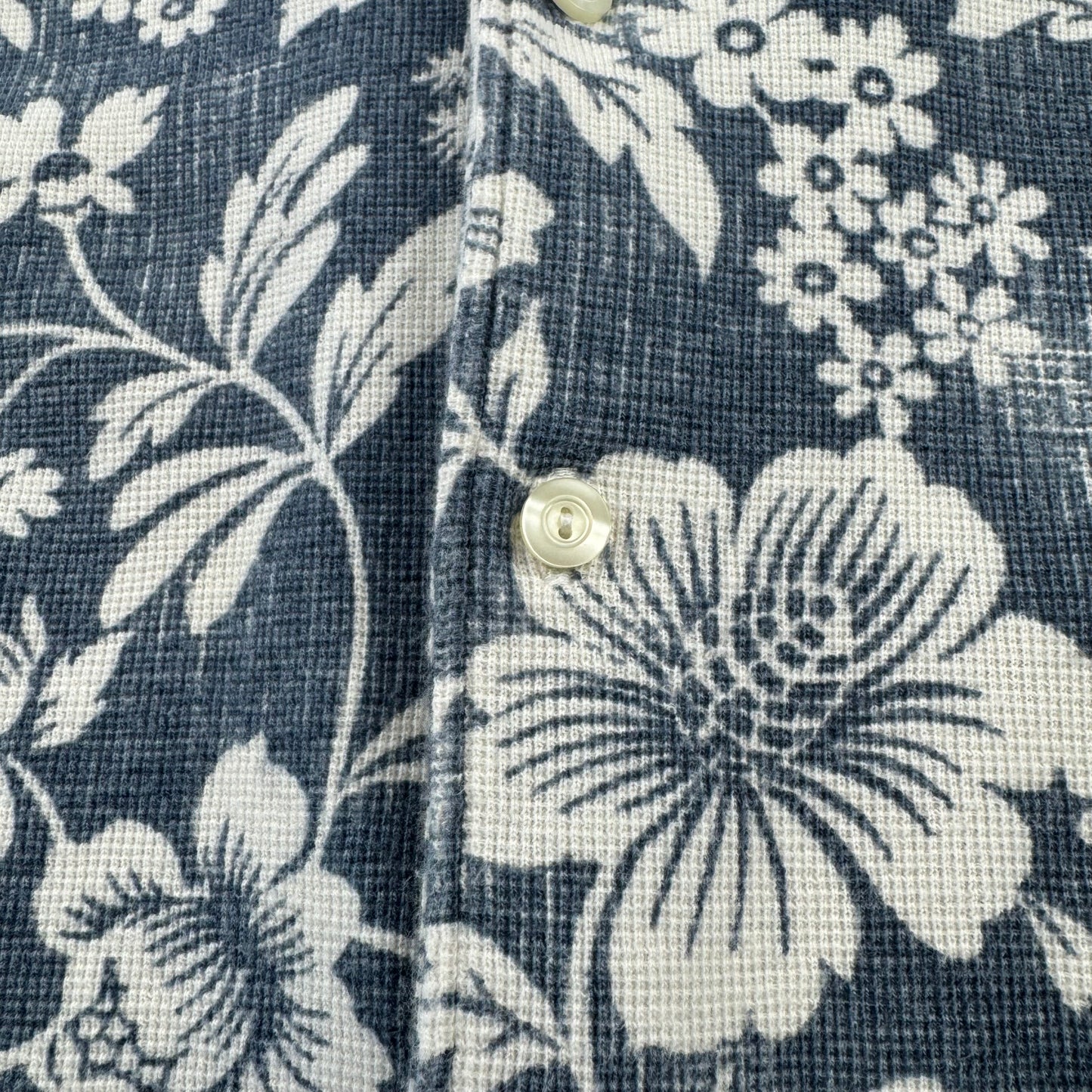 90s Polo by Ralph Lauren Navy Cotton Knit Floral Open Collar Shirt