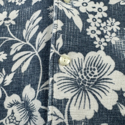 90s Polo by Ralph Lauren Navy Cotton Knit Floral Open Collar Shirt