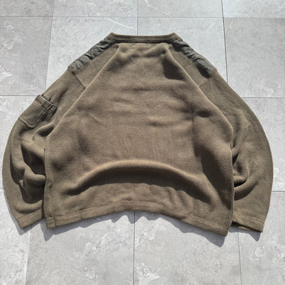 00s Eddie Bauer Made in UK Olive Green/khaki Henley Neck Cotton Knit