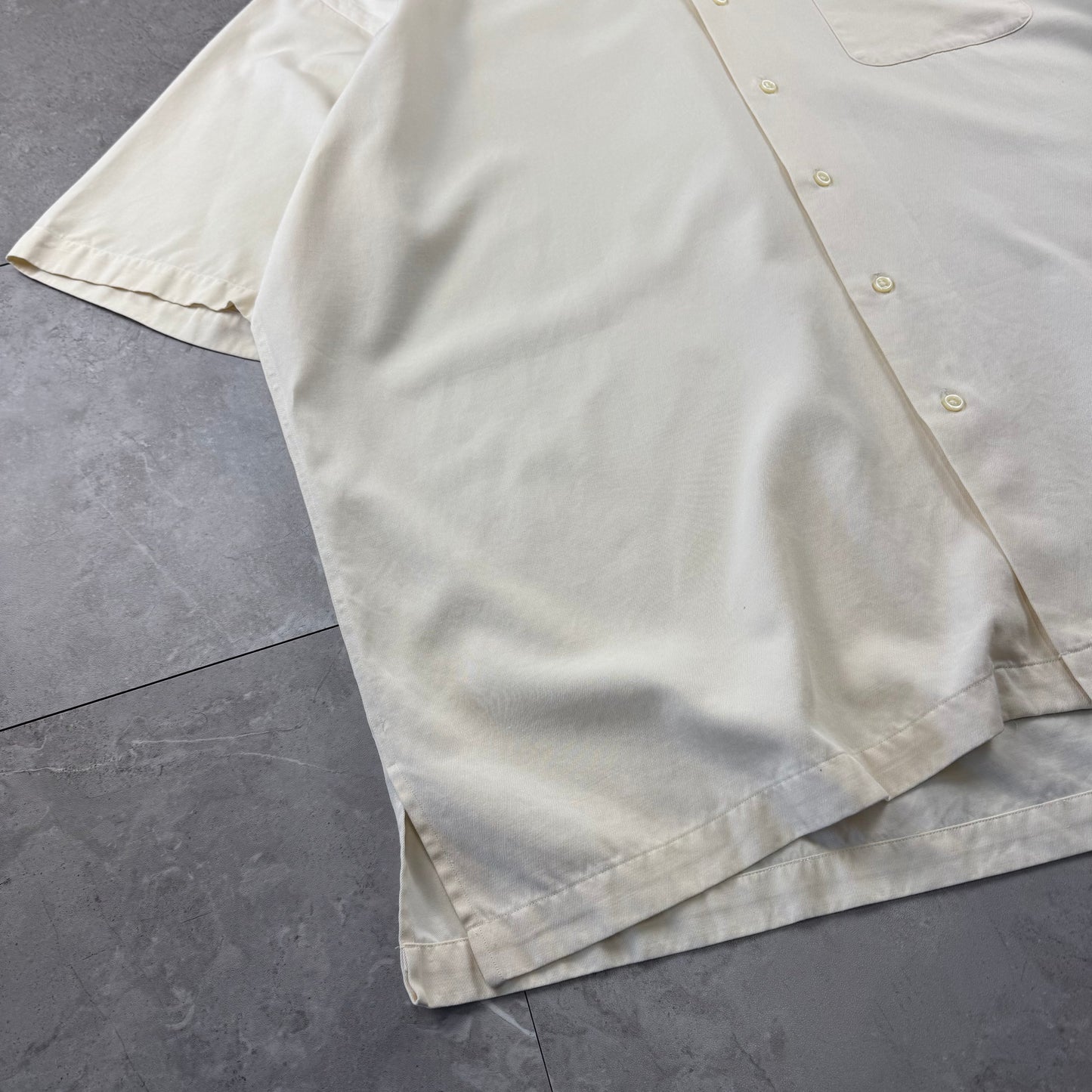 00s Polo by Ralph Lauren Caldwell Cream No-Pony Silk x Cotton Open Collar Shirt XXL
