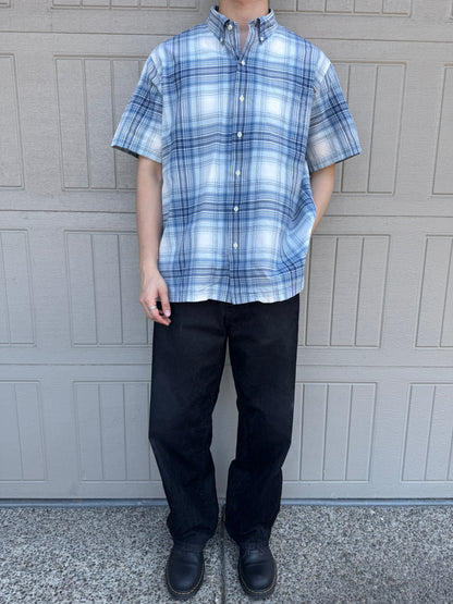 00s Ralph Lauren Bob Camp Blue Checkered Button Down Short Sleeve Shirt XL