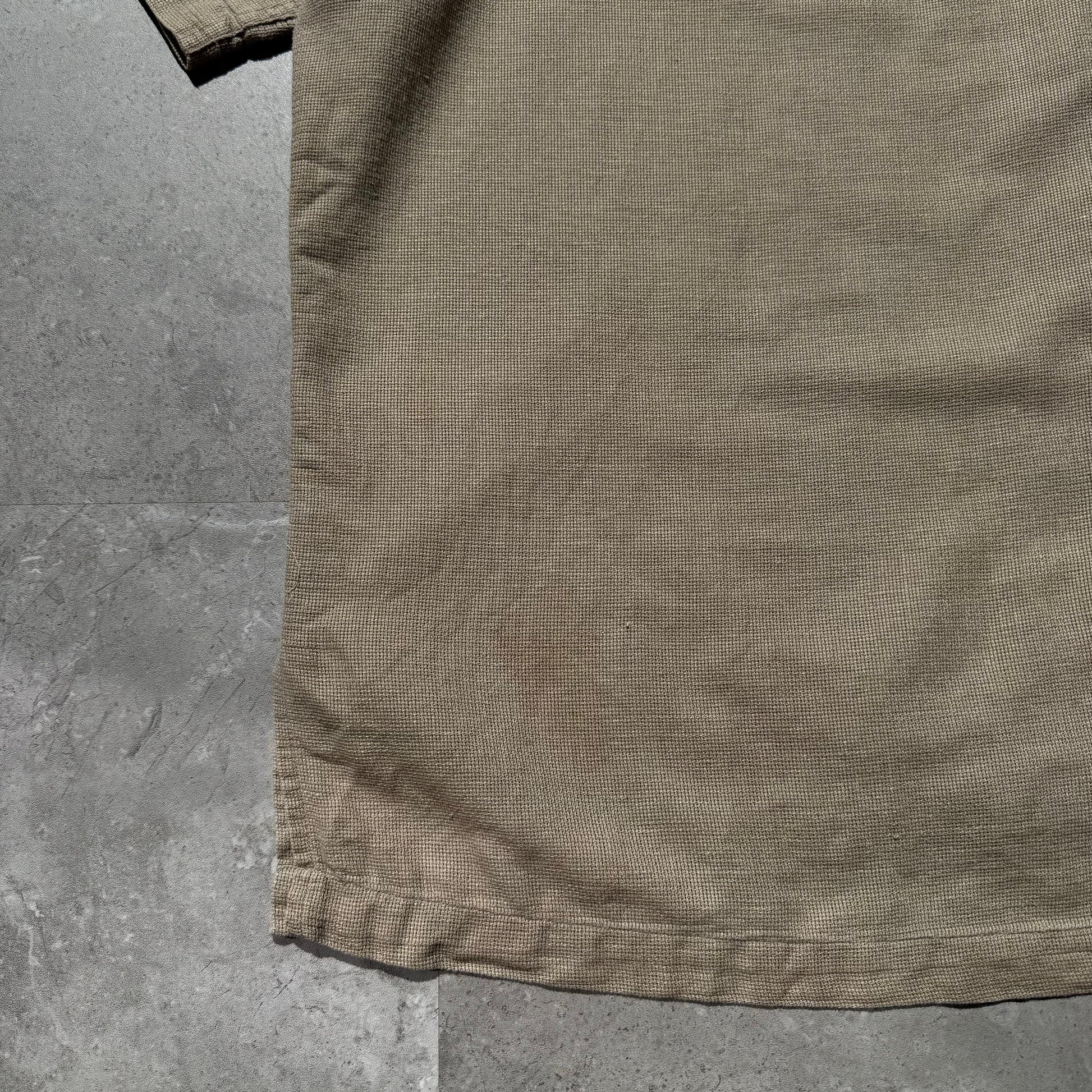 90s-00s Ralph Lauren “Clayton” Linen x Cotton No-Pony Beige Open Collar Shirt KiiChain Clothing