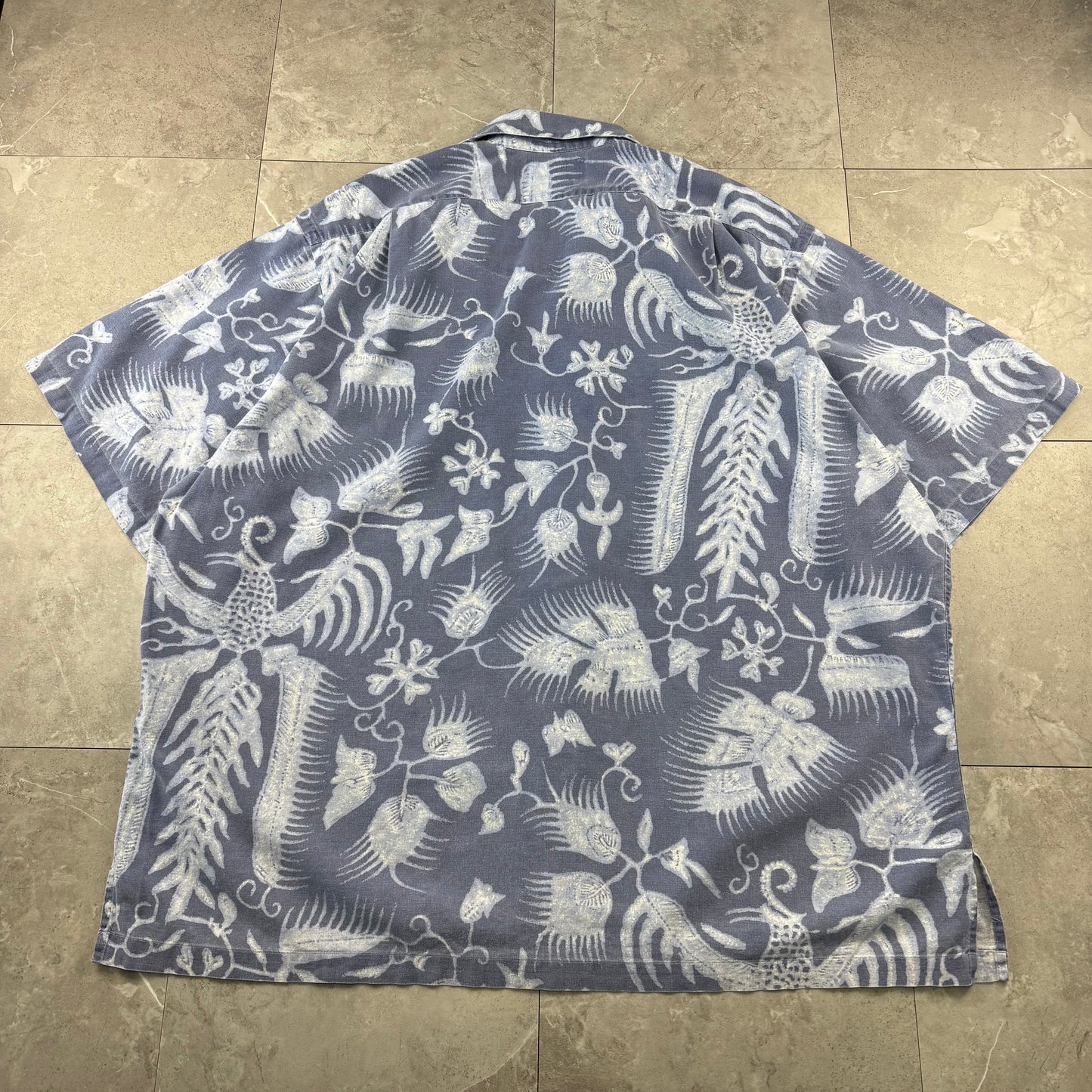 90s Polo by Ralph Lauren Faded Blue Cotton x Linen x Ramie Open Collar Shirt