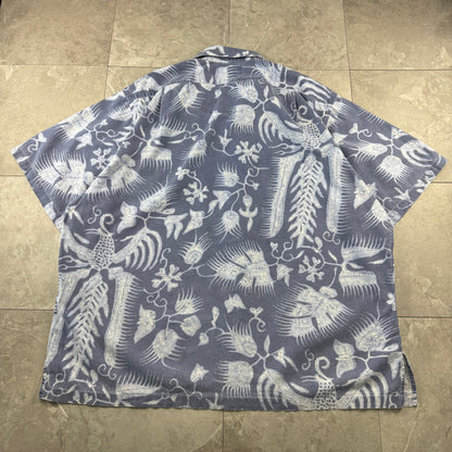 90s Polo by Ralph Lauren Faded Blue Cotton x Linen x Ramie Open Collar Shirt