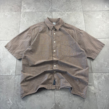 90s Old Navy Brown Checkered Short Sleeve Shirt M
