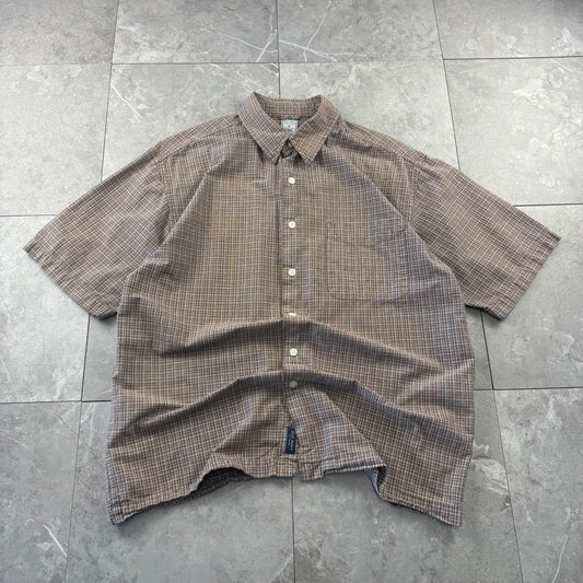 90s Old Navy Brown Checkered Short Sleeve Shirt M