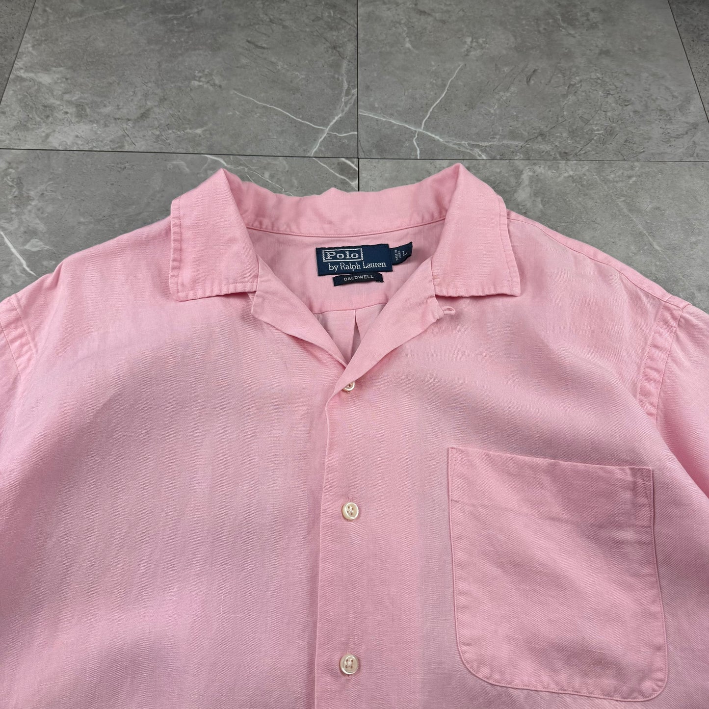 00s Polo by Ralph Lauren Caldwell Pink Linen x Silk Open Collar Shirt